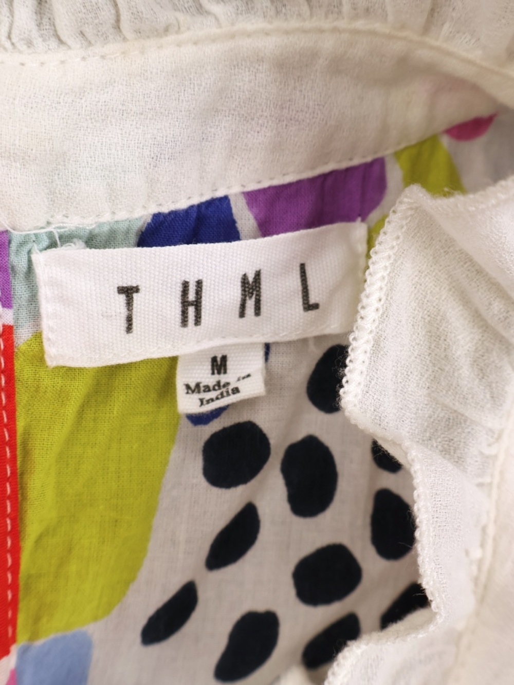 THML Colorful Puff Sleeve Blouse Medium Abstract Print Babydoll Top - Picture 6 of 8